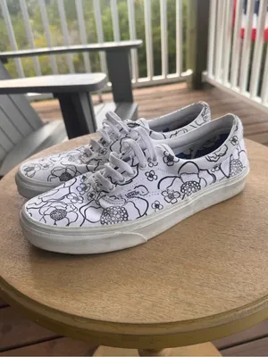 Vans Era Floral Canvas Sneakers White Black‎ Women’s 9.5 Classic Skate thumbnail 3