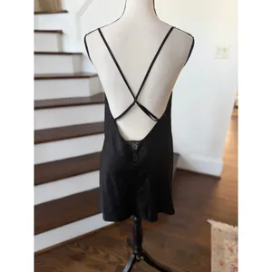 Victoria Secret Black Satin Sheer Lace Open Back Slip Nightie Whimsygoth Witchy thumbnail 3