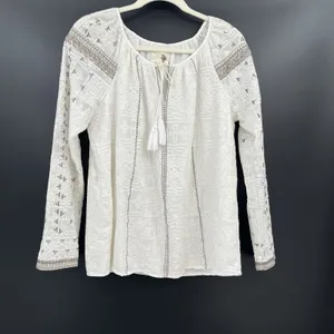 the jetset diaries TJD Boho Cotton Silk Shimmer Blouse L Embroidery Long Sleeve thumbnail 2