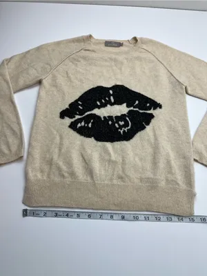 Brodie‎ Cashmere 100% Cashmere Sparkle Lip Cream Black Sweater Womens XS *FLAWED thumbnail 7