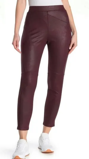 Free People Midnight Burgundy Faux Suede High Rise‎ Ankle Leggings Size S thumbnail 1
