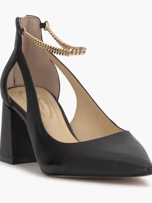 NWOB Jessica Simpson Black Leather Chain-Ankle Block Heel Pumps Size 5 thumbnail 2