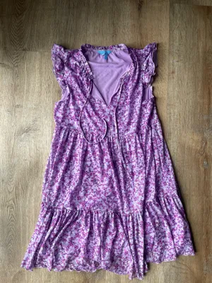 Draper James Purple Floral Ruffle Sleeve Tiered Mini Dress Size XS thumbnail 1