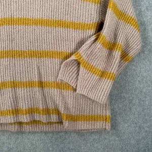 Blu Pepper Mock Neck Stripe Sweater Women's Small Brown/Yellow Ribbed Knit Boxy thumbnail 3