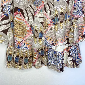 Umgee Bohemian Multicolor Printed Bell Sleeve Ruffle Hem Mini Dress Size L thumbnail 6