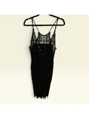 Anthropologie Black Lace Midi Dress with Spaghetti Straps thumbnail 2