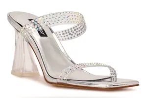 Nine West Darla Dress Sandals Women Sparkle Formal Heels Shoes Size 8M GUC thumbnail 1