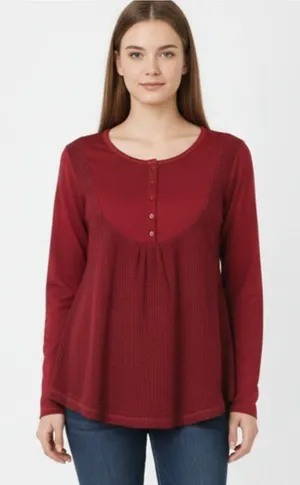 Pink Lily "Take the Leap" Henley Waffle Knit Blouse Size S Cranberry NWT thumbnail 1