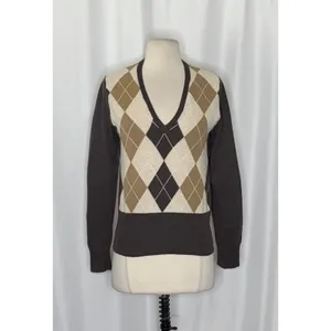 UNITED COLORS OF BENETTON Argyle Wool Blend V-Neck Sweater Preppy Size Small thumbnail 2