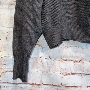 Zara knit crew neck semi cropped sweater pullover grey long sleeve L ribbed thumbnail 3