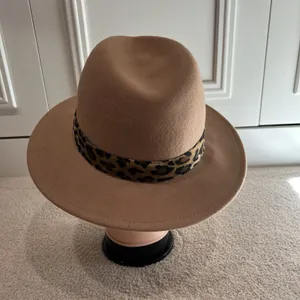 Halogen Wool Fedora Hat Tan Brown O/S Adjustable Animal Print Safari‎ thumbnail 3