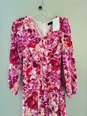 Pink Floral Long Sleeve Wrap Maxi Dress small thumbnail 3