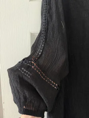 Style & Co Black Boho Gauze Blouse Lace Crochet Trim 3/4 Sleeve Medium thumbnail 4