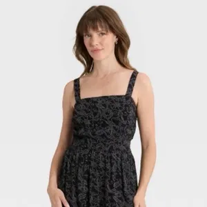 Universal Thread Smocked Boho Jumpsuit Dark Floral Tie-Cuff Cottagecore Festival thumbnail 2