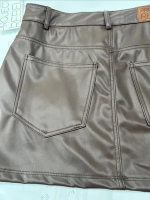Brown Faux Leather Mini Skirt waist 28 length 13 thumbnail 10