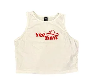 Shein X Yeehaw Crop Top S White Red Cowboy Hat Graphic Western Tank Tee thumbnail 3