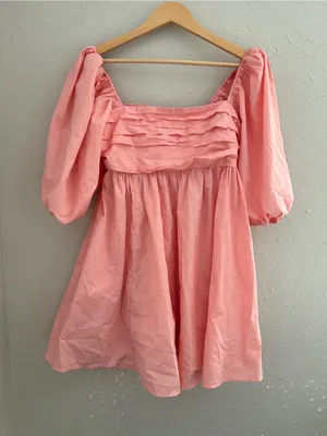 Abercrombie & Fitch Puff-Sleeve Square Neck Mini Dress in Blush Pink Preppy thumbnail 2