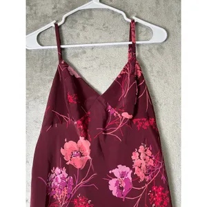 Vintage Y2K Floral Slip Dress Burgundy Pink Lace Hem Spaghetti Strap Midi M thumbnail 2