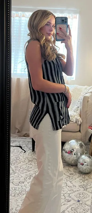 Sleeveless Striped Button Down Tank Multi thumbnail 2
