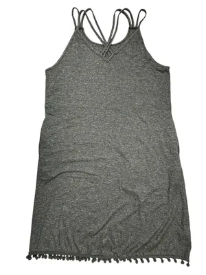 CUPSHE Gray Pom Pom Trim Swim Cover Up Dress Strappy Back Size Small NW thumbnail 3