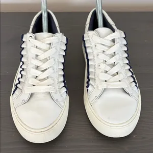 Tory‎ Burch Sport White Leather Ruffle Low Top Sneakers Lace Up Size 7 thumbnail 3