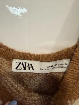 Zara Brown & Cream Argyle Knit Crop Tank‎ Top thumbnail 2