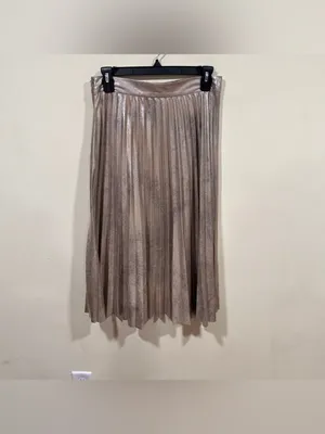 Zara Metallic Pleated Midi Skirt in Champagne Gold size small EUC thumbnail 3