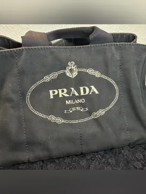 Prada Canapa Large GM Black Denim Canvas Tote Bag Distressed Vintage Italy thumbnail 3