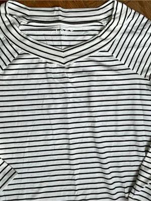 LOFT White Black Striped Top Large‎ ~ Pullover Womens Large Stretchy Loose Fit thumbnail 4