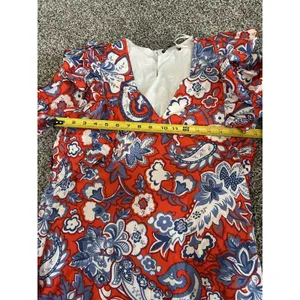 Zara Ruffled red blue white bohemian Paisley Print long sleeve Mini Dress M thumbnail 7