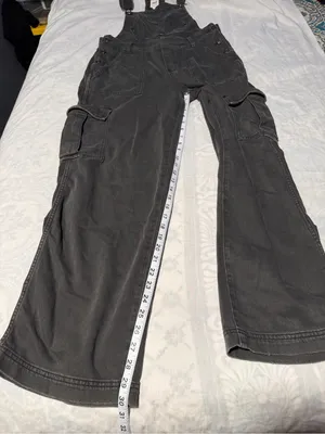 aerie baggy gray Cargo Denim Overalls wide leg size M thumbnail 13
