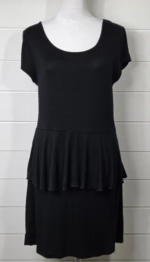 Kensie Black Short Sleeve Peplum Mini Dress Size L thumbnail 1