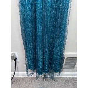 Lulus Sensationally Sparkly Dark Teal Green Lurex Maxi Dress Women's S mermaid thumbnail 3