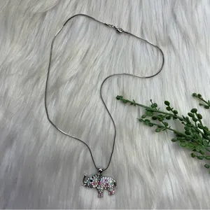 Elephant faceted multi color rhinestones necklace thumbnail 3