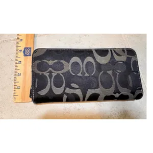 Coach Black Signature C Jacquard Zip Around Wallet Wristlet Leather‎ Trim thumbnail 5