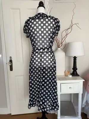 MSK Navy Blue Sheer Polka Dots Midi Dress Size 12 thumbnail 3