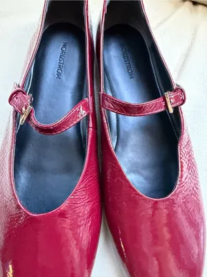 Nordstrom Burgundy Patent Leather Mary Jane Flats 6M Ballet Core Y2K Chic Retro! thumbnail 6