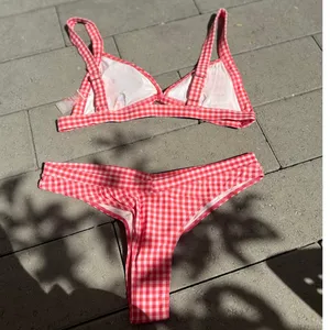 Double Zero‎ Red Gingham 2 Piece Bikinis Set Cottagecore Fairy Milkmaid Beach thumbnail 2