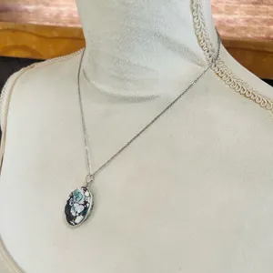 Handmade Handcrafted oval genuine wild horse turquoise pendant on chain necklace thumbnail 4