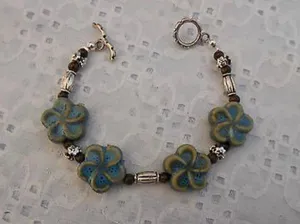 Handmade NEW! Earthy Beaded Toggle Bracelet W Ceramic Flower Beads. 7.25” thumbnail 4