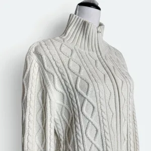 Vintage Cable Knit Longline Cardigan Jacket XL Wool Blend Zip Cottagecore Y2K thumbnail 3