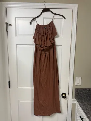 Express Chocolate-Brown Sleeveless Ruffle Maxi Dress thumbnail 5