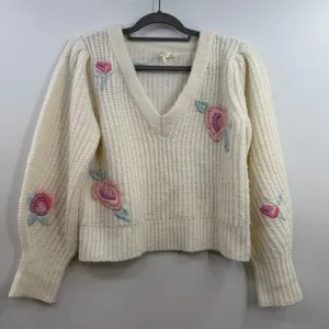LoveShackFancy Ridge Sweater S Floral Embroidered Wool Blend Cottagecore thumbnail 1