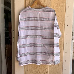 Old Navy Button Through Long Sleeve Tunic in White/Black/Pink Stripe Size Medium thumbnail 3