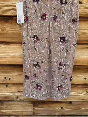 NWT MAC DUGGAL 10102 Beige Floral Embellished Short Sleeve Midi Dress Size 4 thumbnail 15