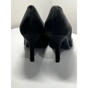 Nine West Womens Black Satin‎ Floral Toe Pumps Red Insole Size 6M High Heels thumbnail 3