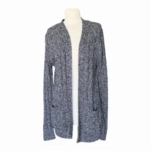Be Fabulous Cable Knit Cardigan XS Gray Black Open Front Longline Pocket Sweater thumbnail 2