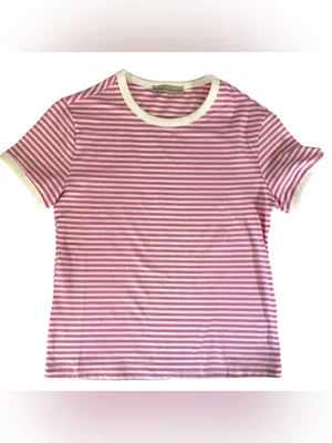 ZENANA Striped Ribbed Crewneck T - Shirt Women’s Candy Pink Sz Small Cotton thumbnail 4