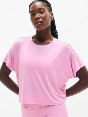 New Athleta L With Ease Crop Tee Waterlilly Pink Large Regular Short Sleeve thumbnail 1