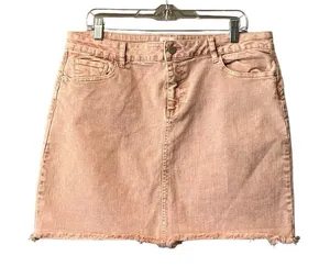 Wash Lab Denim Pink Mini Jean Skirt Size 32 Frayed Hem Party Sexy Casual Raw Hem thumbnail 1
